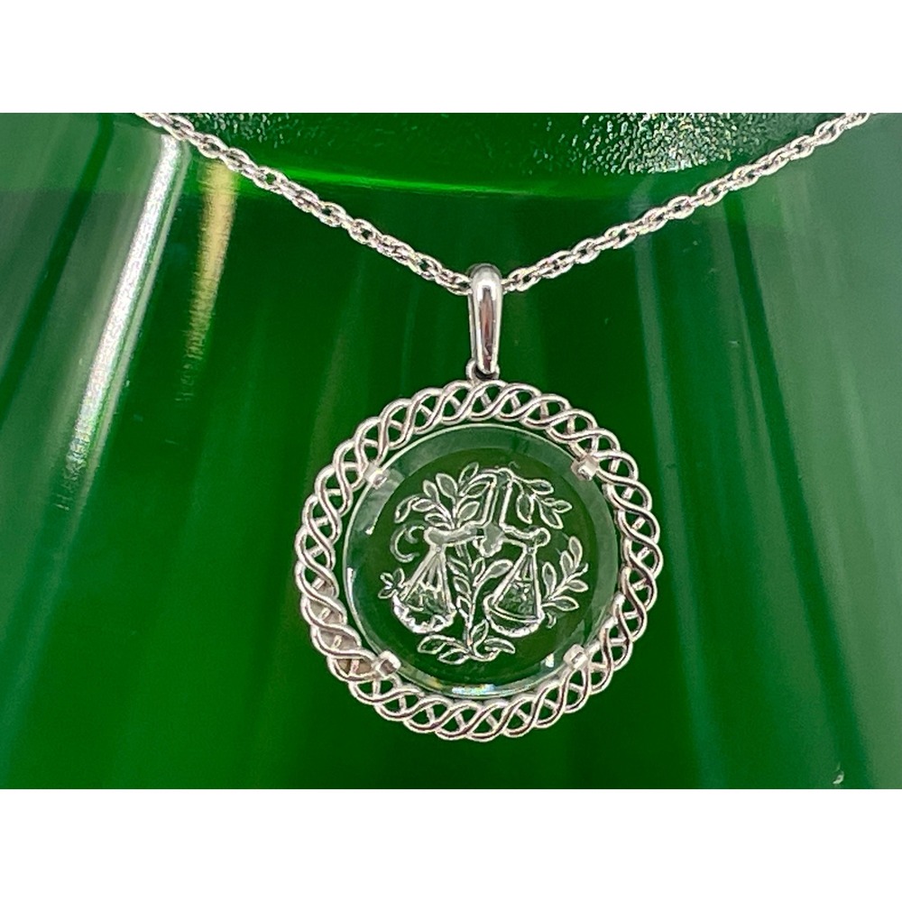 Vtg Crown Trifari Libra Zodiac Reverse Intaglio Glass Pendant Necklace 60s 70s